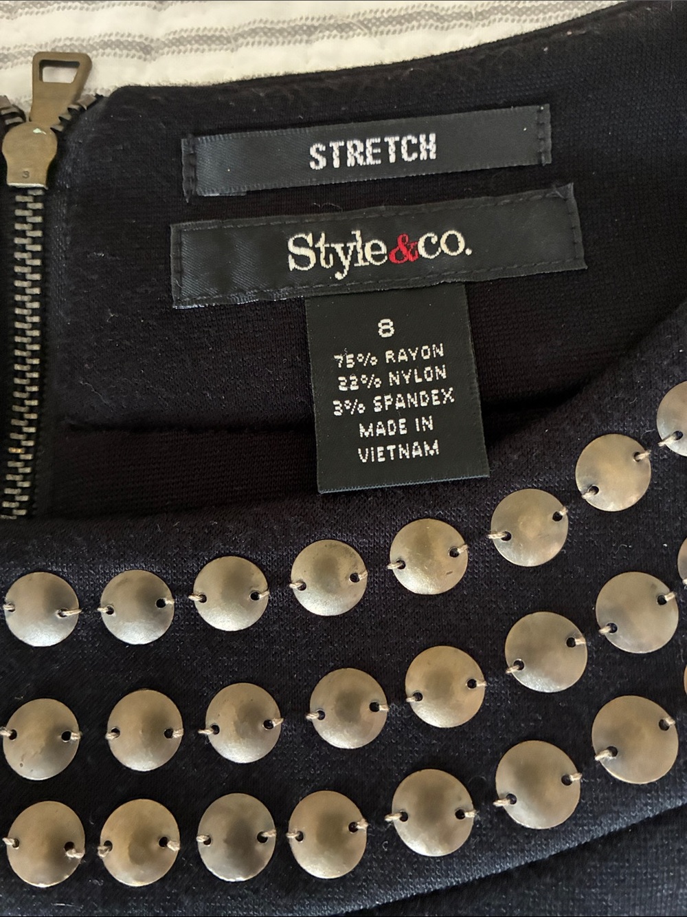 Black Studded Dress Cap-Sleeve Knee Length Size 8 - Picture 7 of 8